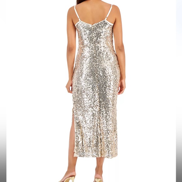 Champagne Gold Sequined Draped-Neck Sleeveless Dress // Size 10 - Picture 3 of 4
